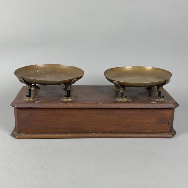 Wooden Brass Pharmacy Scale For Sale - Image 5 of 14