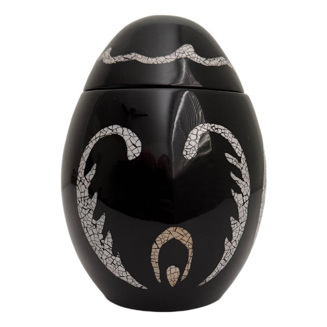 Late 20th Century Art Deco Jean Dunand Style Eggshell Lacquer Egg Canister Box For Sale