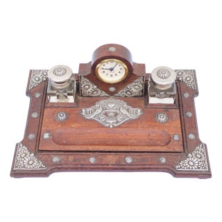 Large Wood and Sterling Silver Inkwell, 19th Century, Set of 3 For Sale