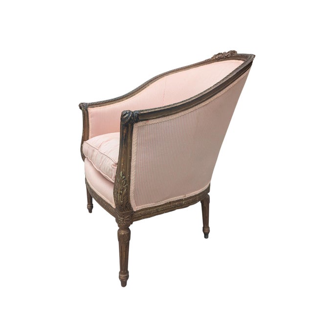 Pink Late 19th Century Bergere Tub Chair With Light Pink Ticking Stripe Upholstery For Sale - Image 8 of 17