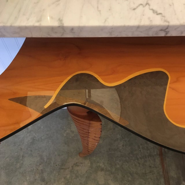 Wood Italian Post Modern Single - Leg Decorated Wall Console Signed, Style of Gio Point For Sale - Image 7 of 12
