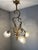 Art Nouveau Golden Chandelier with Frosted Glass Shades For Sale - Image 5 of 18