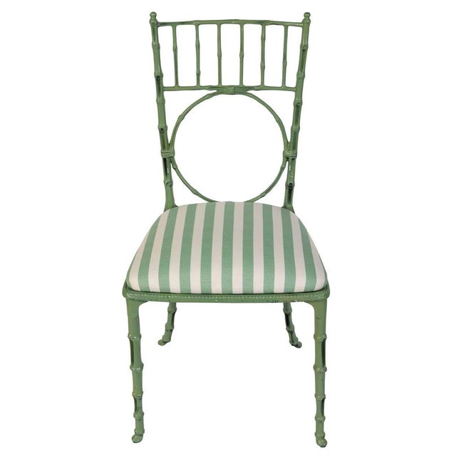 Hollywood Regency A Pair of Painted Faux Bamboo Chairs For Sale - Image 3 of 4