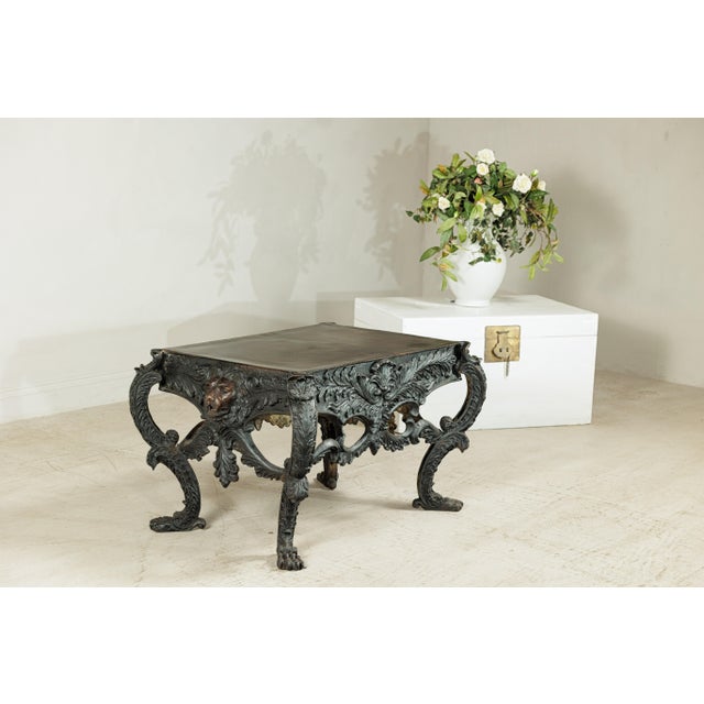 Late 20th Century Bronze Table with Sculpted Lion Heads, Paw Feet, and Ornate Foliage Detailing For Sale - Image 18 of 18
