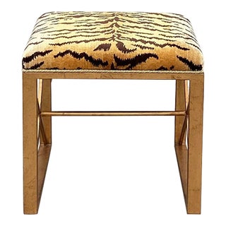 Modern Gilt Metal Ottoman W Scalamandre Tigre Silk Velvet For Sale