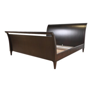Barbara Barry for Baker Furniture Modern Regency Dark Mahogany King Size Sleigh Bed, Newly Refinished For Sale