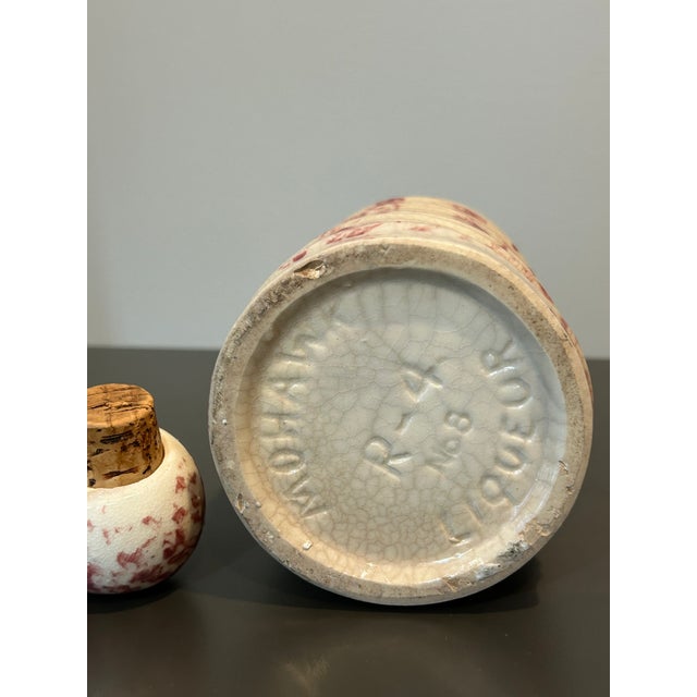 Vintage Mohawk R-4 Cranberry Spongeware Stoneware Jug – Mid-Century Advertising Liquor Bottle With Original Cork For Sale - Image 6 of 10