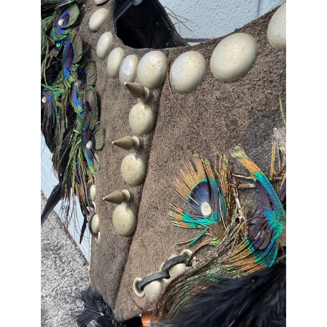 Custom Bohemian Leather and Peacock Feather Wall Display Sculpture For Sale In West Palm - Image 6 of 6
