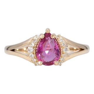 Pink Sapphire Ring With Earth-Mined Diamond Accents: Solid 14k Gold, 8x5.3mm, Size 6.75 For Sale