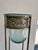 Pair of Mexican Aqua Blown Glass Vessels on Decorative Tole Metal Plant Stands For Sale - Image 10 of 10