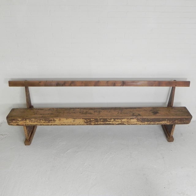 Pine Bench with Backrest, 1950s For Sale - Image 17 of 18