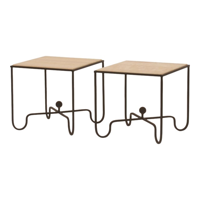 Entretoise' Wrought Iron and Onyx Side Tables by Design Frères - A Pair For Sale