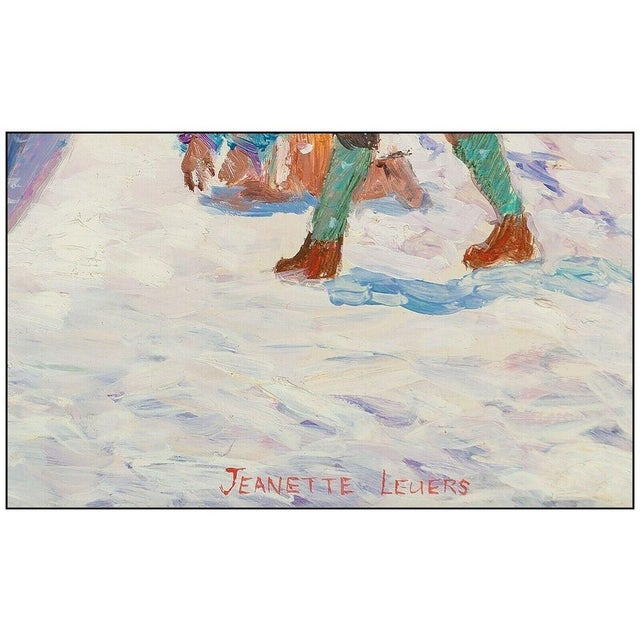 Contemporary 1960s Puppy's First Snow Oil Painting, Jeanette Leuers For Sale - Image 3 of 6