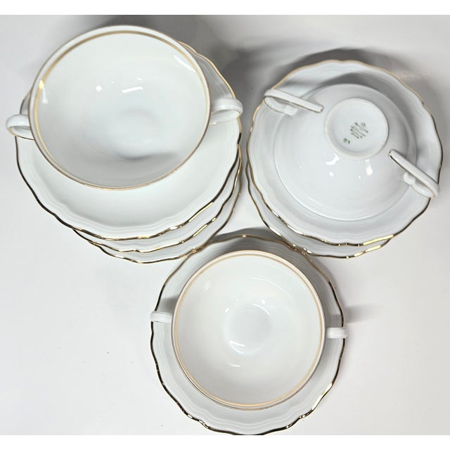 1950s Gold Rimmed China Cream Soup and Saucer Sets - Set of Twelve For Sale - Image 9 of 18