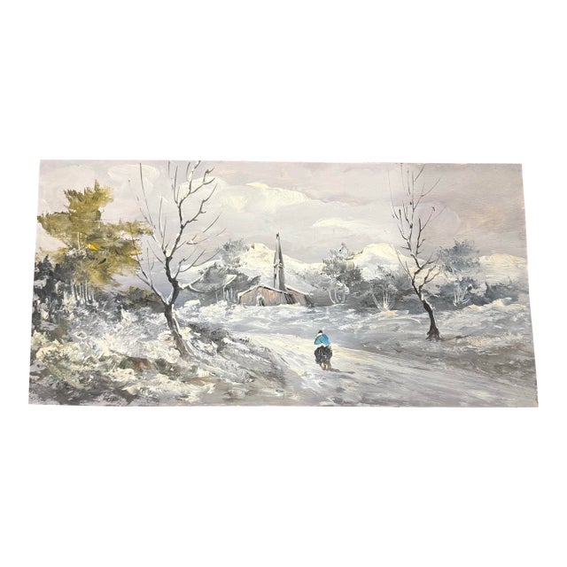 Vintage Oil Painting on Board - Period Piece Winter Landscape For Sale