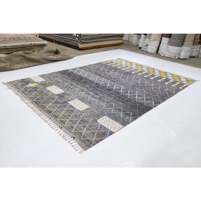 Modern Moroccan Style Handmade Tribal Motif Gray Wool Rug For Sale - Image 4 of 15