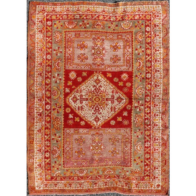 Textile Antique Turkish Oushak Rug With Colorful Flowing Floral and Geometric Motifs For Sale - Image 7 of 7