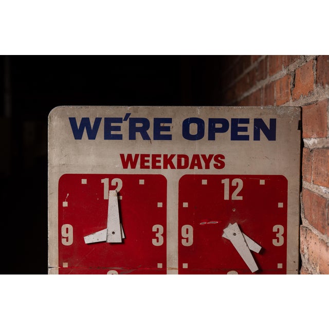 Vintage Open/Close Adjustable Clock Face Flange Business Sign For Sale - Image 9 of 12