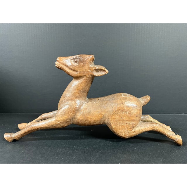 Late 20th Century Carved Wood Deer Sculpture For Sale - Image 9 of 9