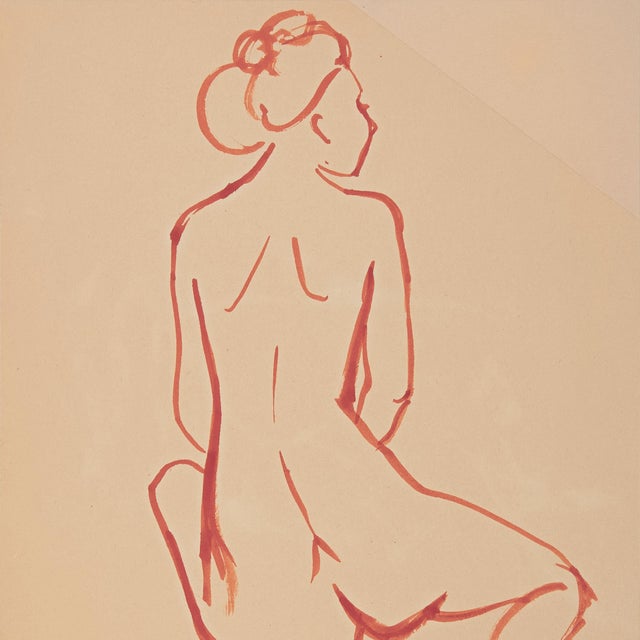'Seated Nude', by Michael Decker, American Modernist Sanguine Ink Figural Study For Sale - Image 4 of 5