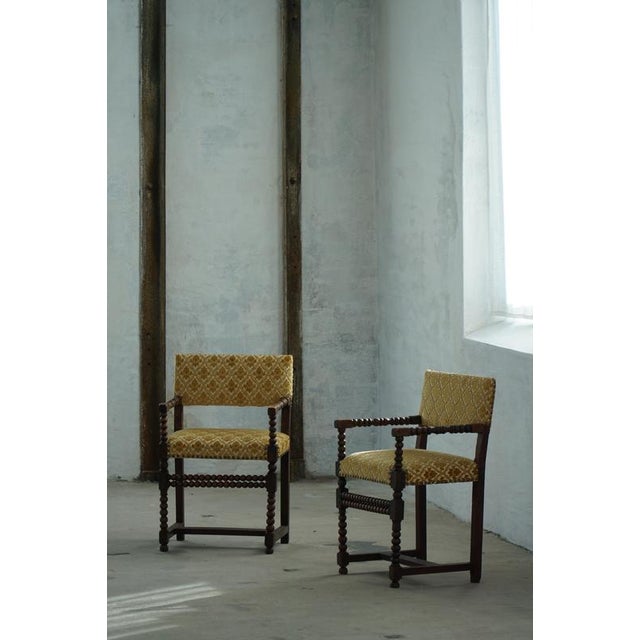 French Louis XIII Style Bobbin Armchair with Patterned Fabric, 1930s For Sale - Image 9 of 18