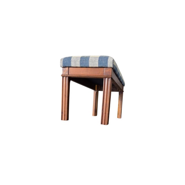 1940s 1940s English Chippendale Mahogany Bench New Fabric. For Sale - Image 5 of 10