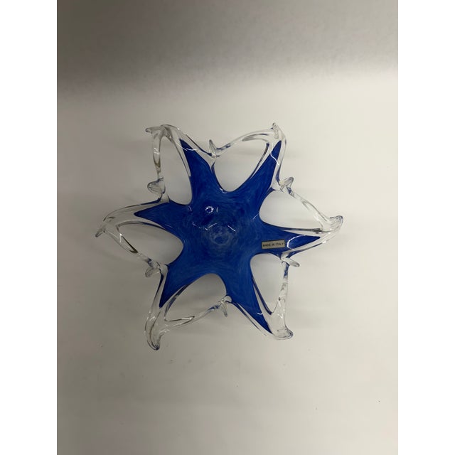 Blue Vintage Murano-Style Hand-Pulled Blue and Clear Art Glass Dish For Sale - Image 8 of 8