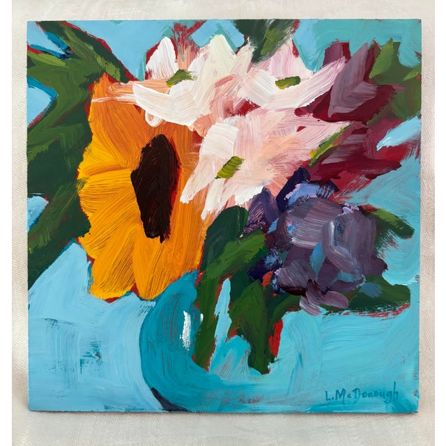 “Summer Reckless” Original Acrylic Contemporary Expressionism Floral Still Life by Linda McDonough For Sale In Naples, FL - Image 6 of 7