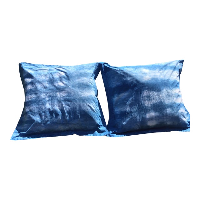 Blue White Hand Dyed Indigo Shibori Euro Pillow Shams Set Of 2