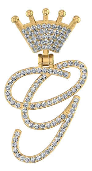 10K Yellow Gold Round Diamond Crown G Letter Initial Pendant 1/5 Cttw