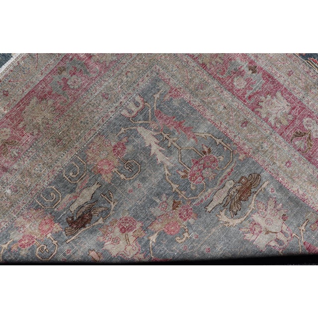 Antique Persian Tabriz Rug With Brid Design in Blue 8'8 X 12' For Sale - Image 16 of 16