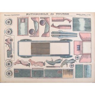 1900's Original Vintage French Race Car Paper Model Poster, "Automobile De Course", Imagerie d'Epinal No 914 For Sale