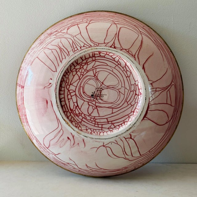 Ceramic Vintage Hand Thrown Italian Ceramic Charger Bowl in Red Crackle Glaze With Gold Border For Sale - Image 7 of 10