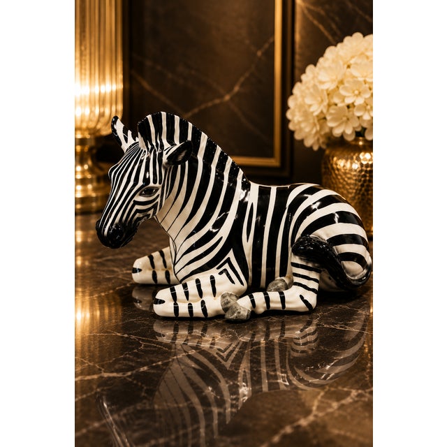 Vintage Tilso Japan Ceramic Reclining Zebra Sculpture | Mid-Century Modern Hollywood Regency Decor For Sale - Image 4 of 7