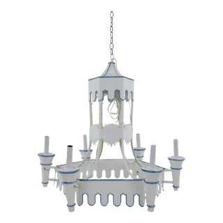 Vintage Blue and White Double-Story Castle Tower Chandelier For Sale