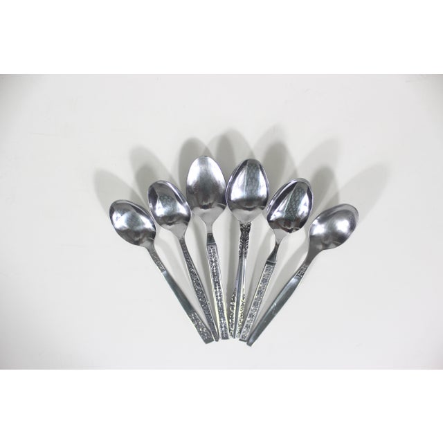 1960s Curated Set of 6 Mid Century Modern Stainless Steel Tea or Dessert Spoons, Mismatched For Sale - Image 6 of 9