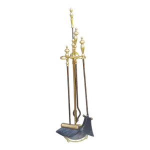 19th Century Five-Piece Edwardian Cast Brass Fireplace Tools Set