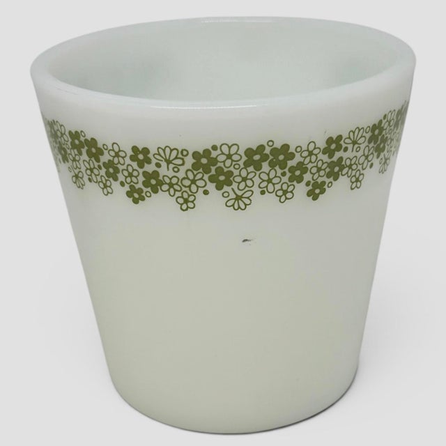 1970’s Pyrex Corelle Corning Crazy Daisy Green White 8oz Milk Glass Mugs Cups - Set of 3 For Sale - Image 9 of 12