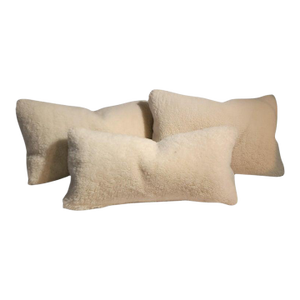 Late 20th Century Sheep Skin Pillows With Homespun Linen Backing- Set of 3