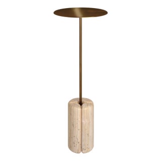 Lily Drink Table in Carved Unfilled Travertine and Cast Brass by Fred&Juul For Sale