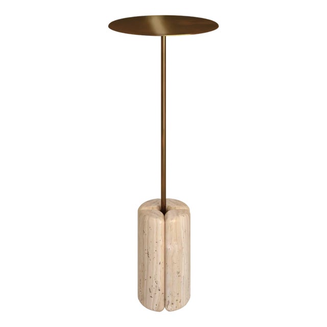 Lily Drink Table in Carved Unfilled Travertine and Cast Brass by Fred&Juul For Sale
