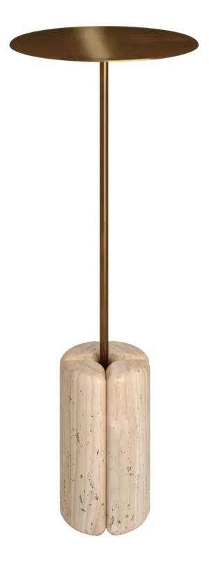 Lily Drink Table in Carved Unfilled Travertine and Cast Brass by Fred&Juul