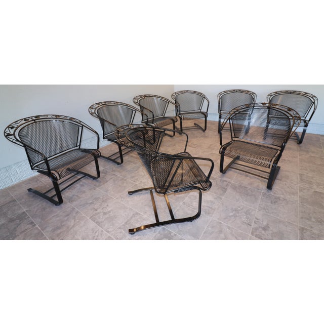 Russell Woodard 1955–1965 Russell Woodard “Ivy Leaf” Wrought Iron Barrel Rocker Casual Chairs — Set of Eight, Attributed For Sale - Image 4 of 14