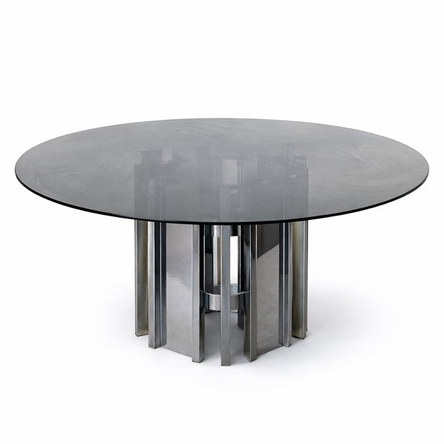 Vintage Pieff Dining Table in Chrome and Smoked Glass, 1980s, in Very Good conditions. Designed 1980 to 1989