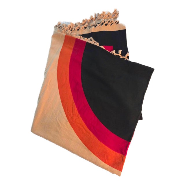 Mid 20th Century Signed Riten Mozumdar Cotton Bed Cover With Fringe For Sale