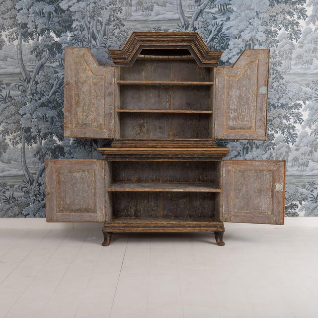 Baroque 18th Century Swedish Baroque Period Cabinet in Original Paint With Bear Paw Feet For Sale - Image 3 of 18