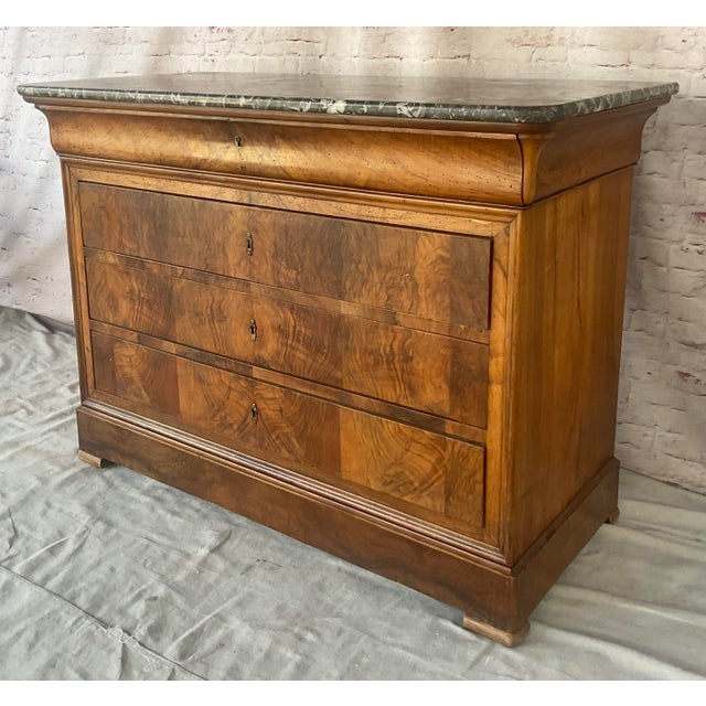 Louis Philippe Book Matched Burl Walnut Chest With Marble Top For Sale - Image 13 of 15