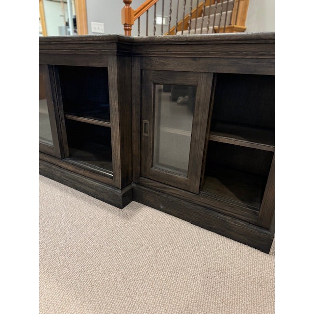 Wood Restoration Hardware 20th Century English Slider Glass Media Console For Sale - Image 7 of 8