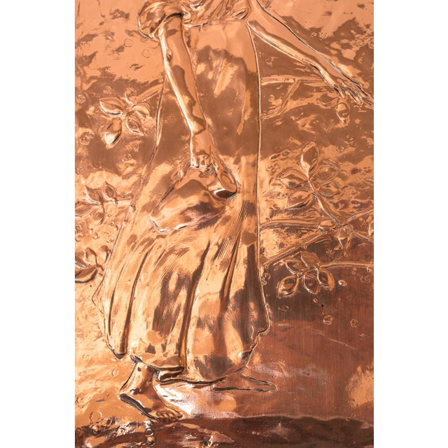 Metal Jugendstil Copper Relief Water Carrier, 1908 For Sale - Image 7 of 9