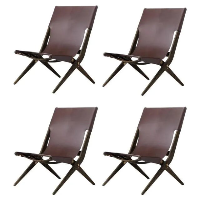 Brown Brown Stained Oak and Brown Leather Saxe Chairs by Lassen, Set of 4 For Sale - Image 8 of 8